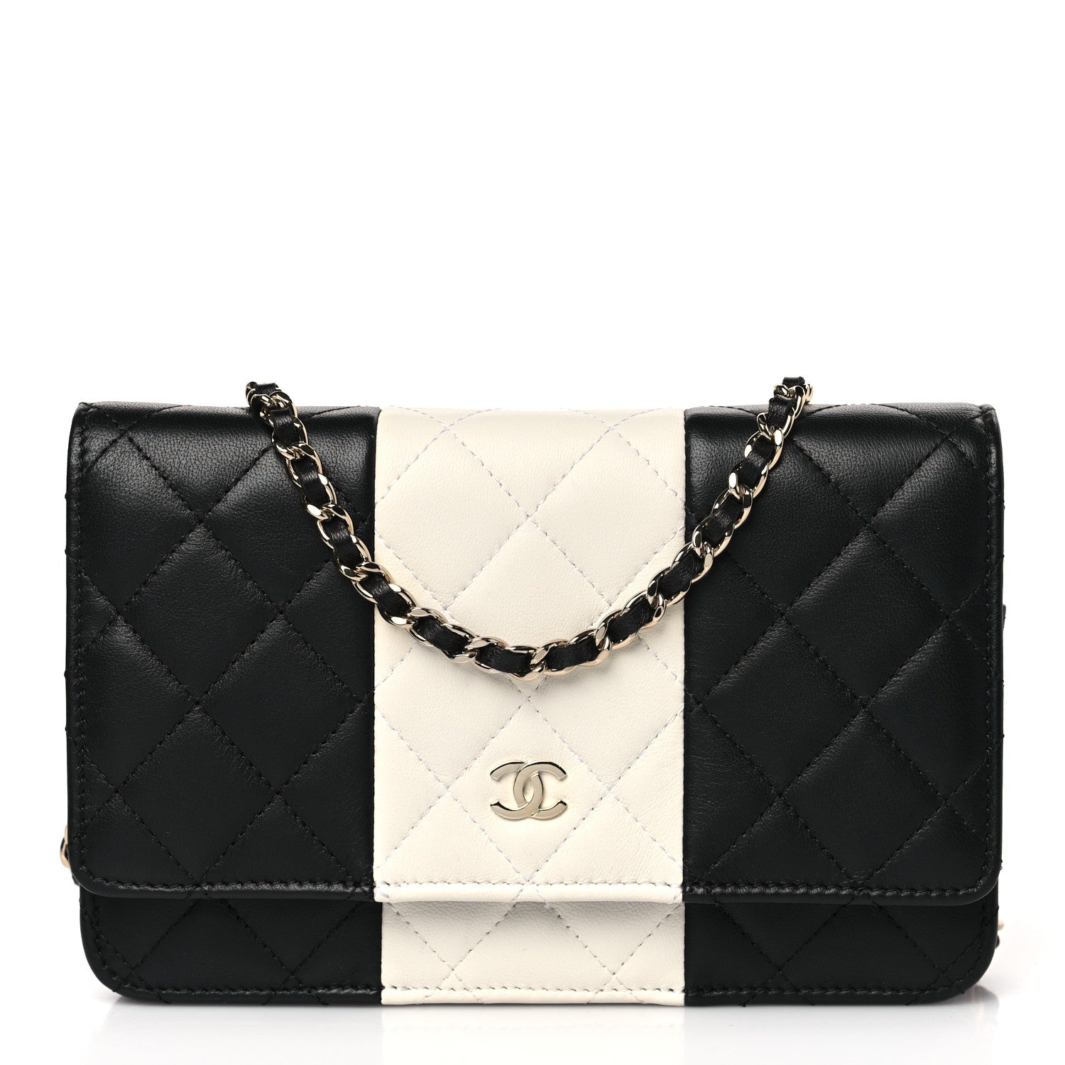 Chanel Lambskin Quilted Wallet On Chain WOC White Black 1 of 10