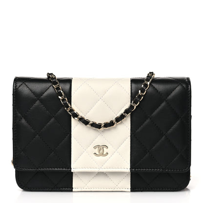 Chanel Lambskin Quilted Wallet On Chain WOC White Black 1 of 10