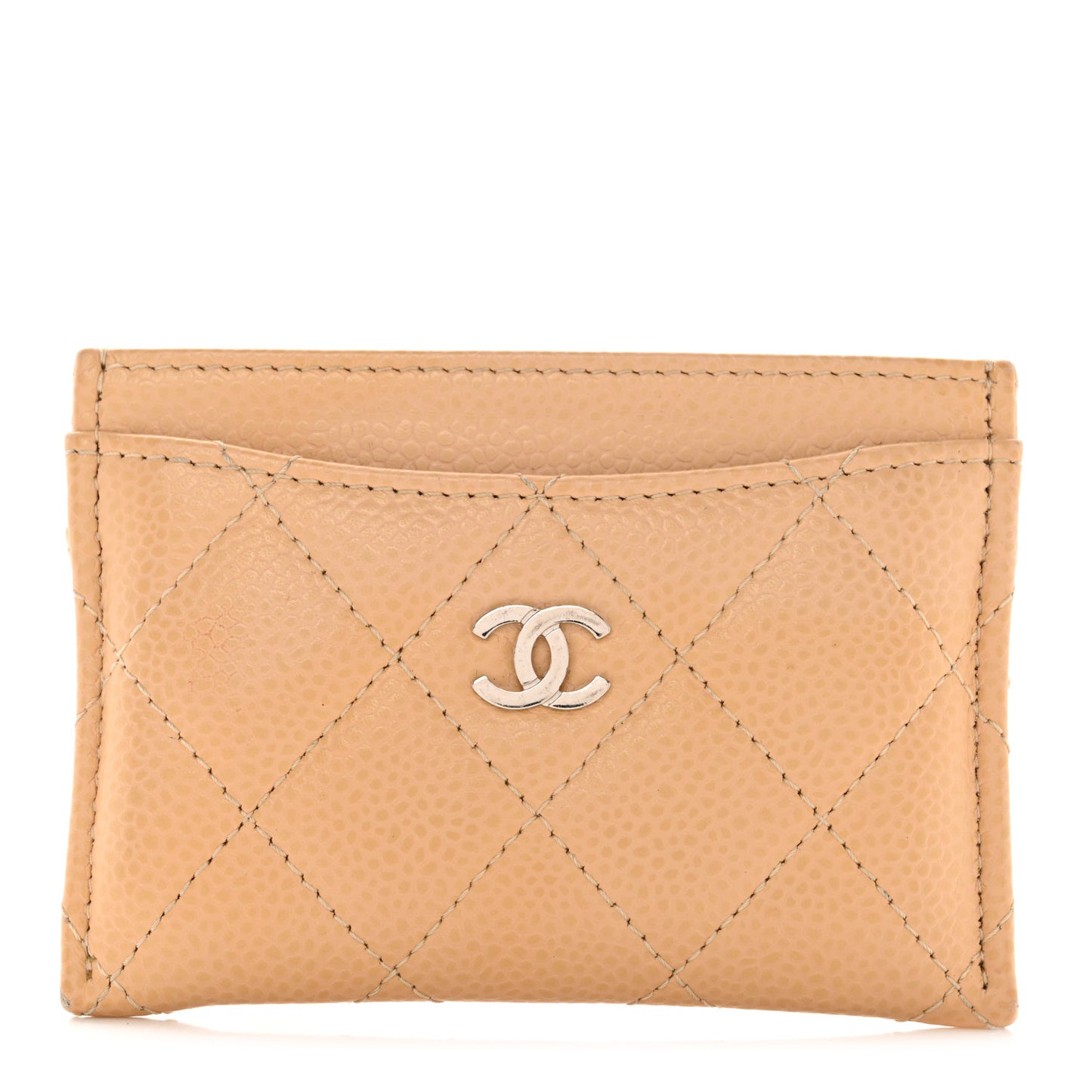Caviar Quilted Card Holder Beige