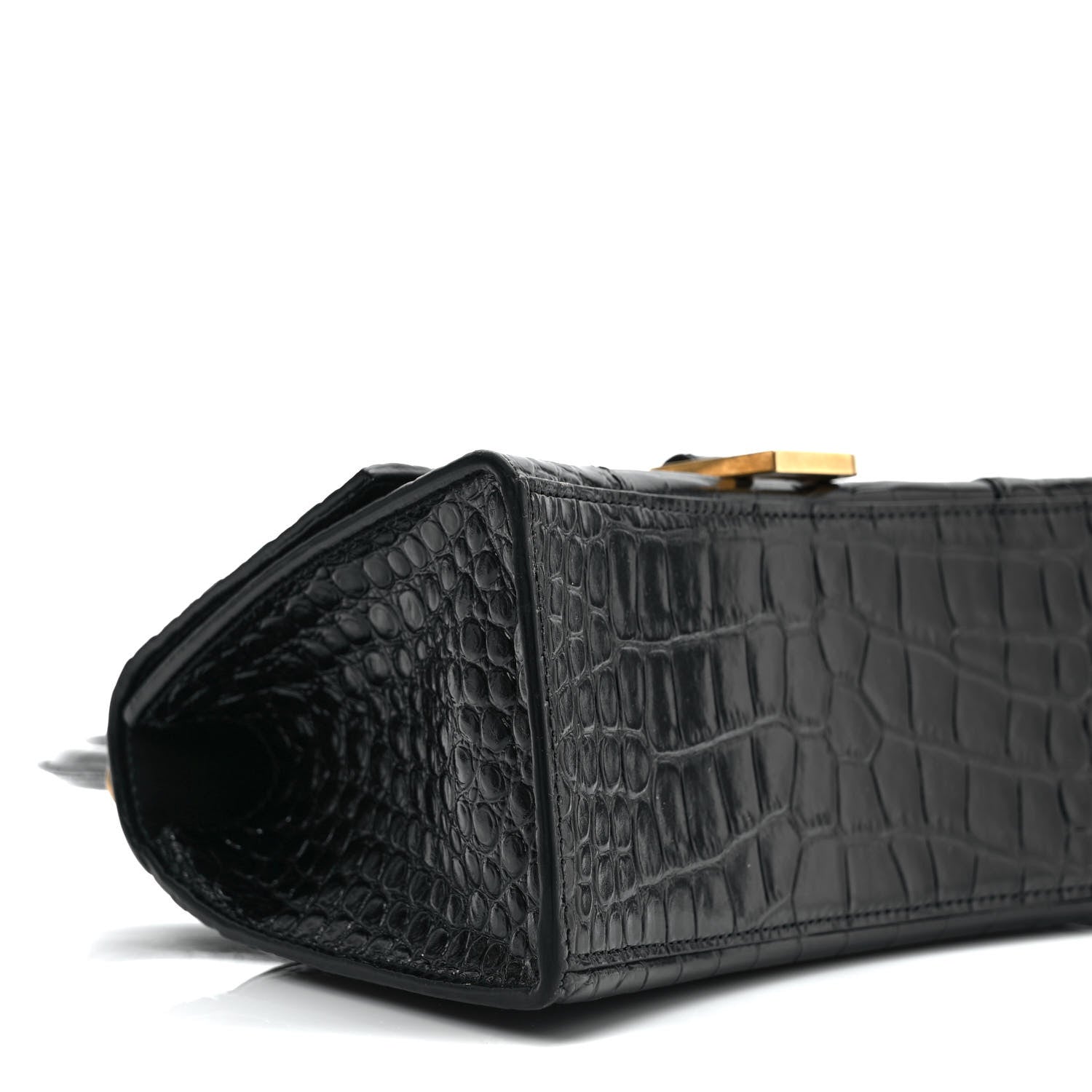 Balenciaga Shiny Calfskin Crocodile Embossed Small Hourglass Top Handle Bag Black 7 of 9