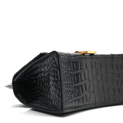 Balenciaga Shiny Calfskin Crocodile Embossed Small Hourglass Top Handle Bag Black 7 of 9