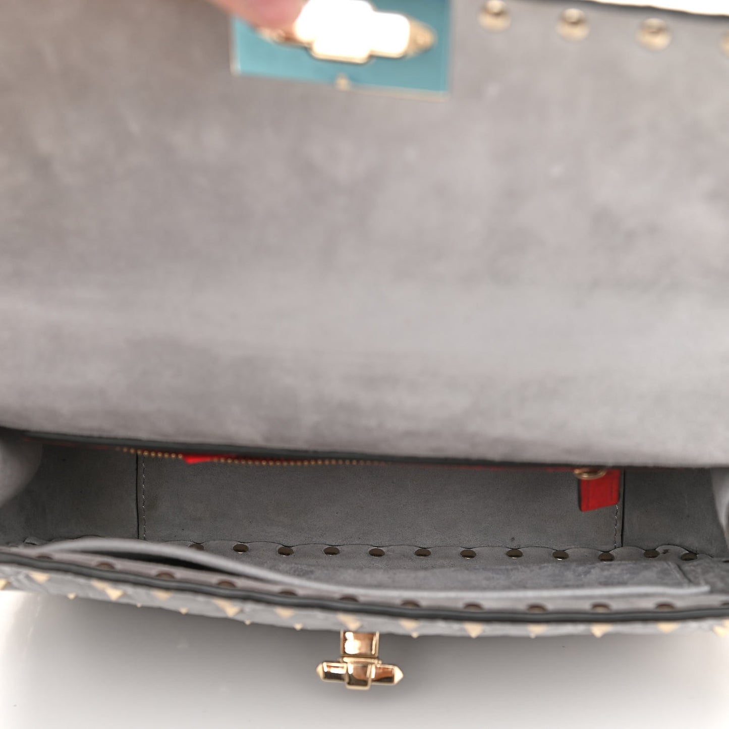 Craquele Nappa Medium Rockstud Spike Shoulder Bag Pastel Grey