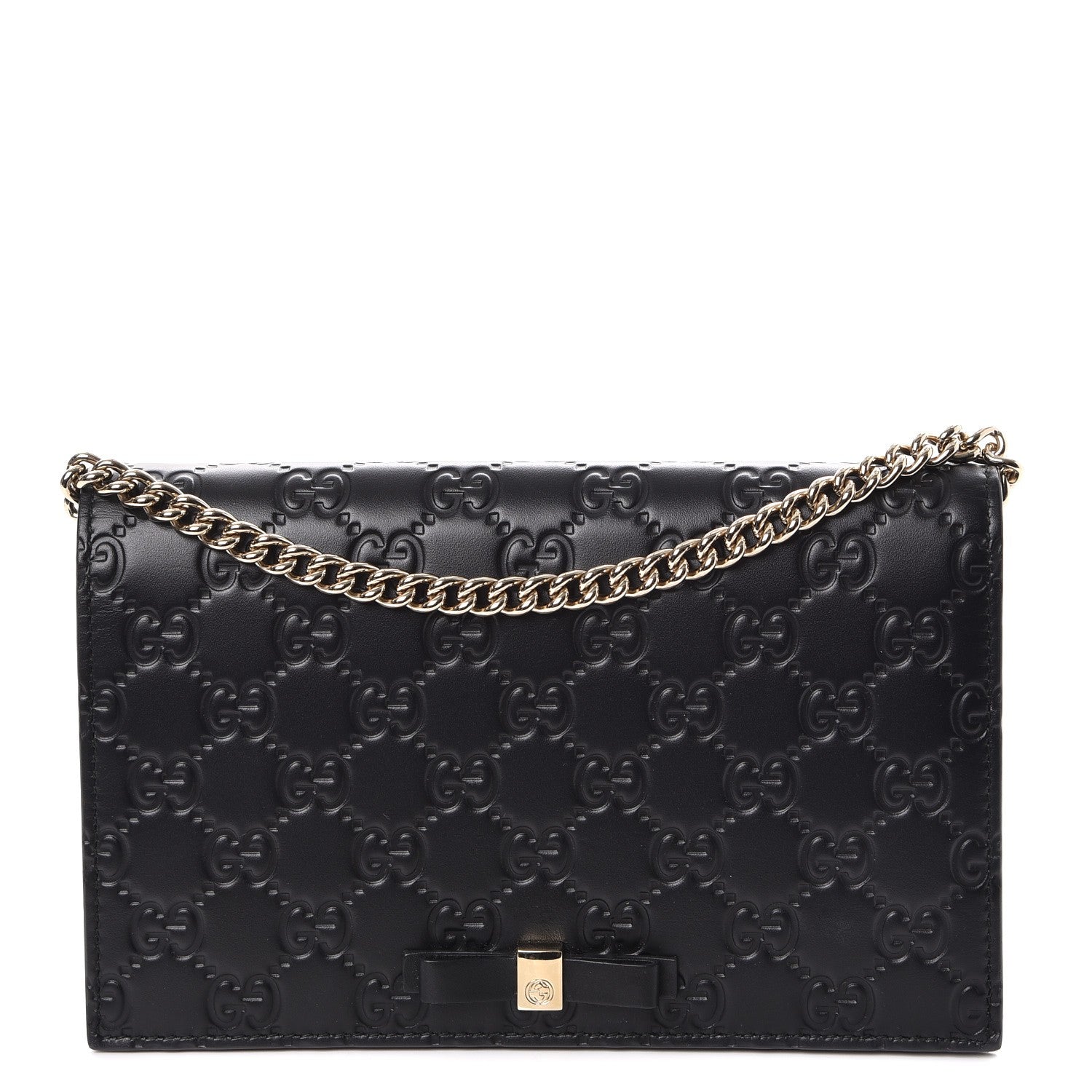 Gucci Guccissima Signature Bowy Chain Wallet Black 1 of 7