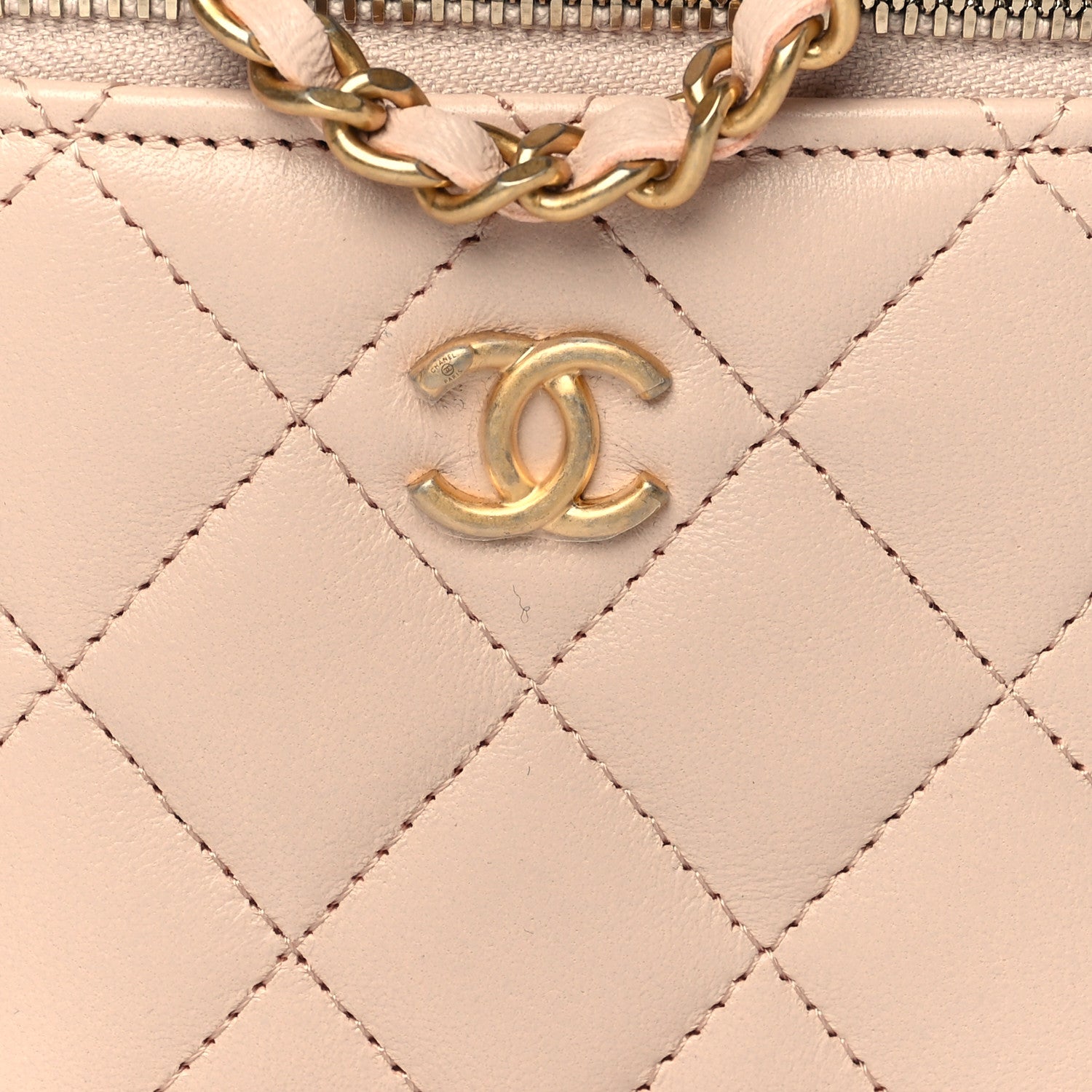 Chanel Lambskin Quilted Pearl Crush Mini Vanity Case With Chain Light Beige 8 of 11