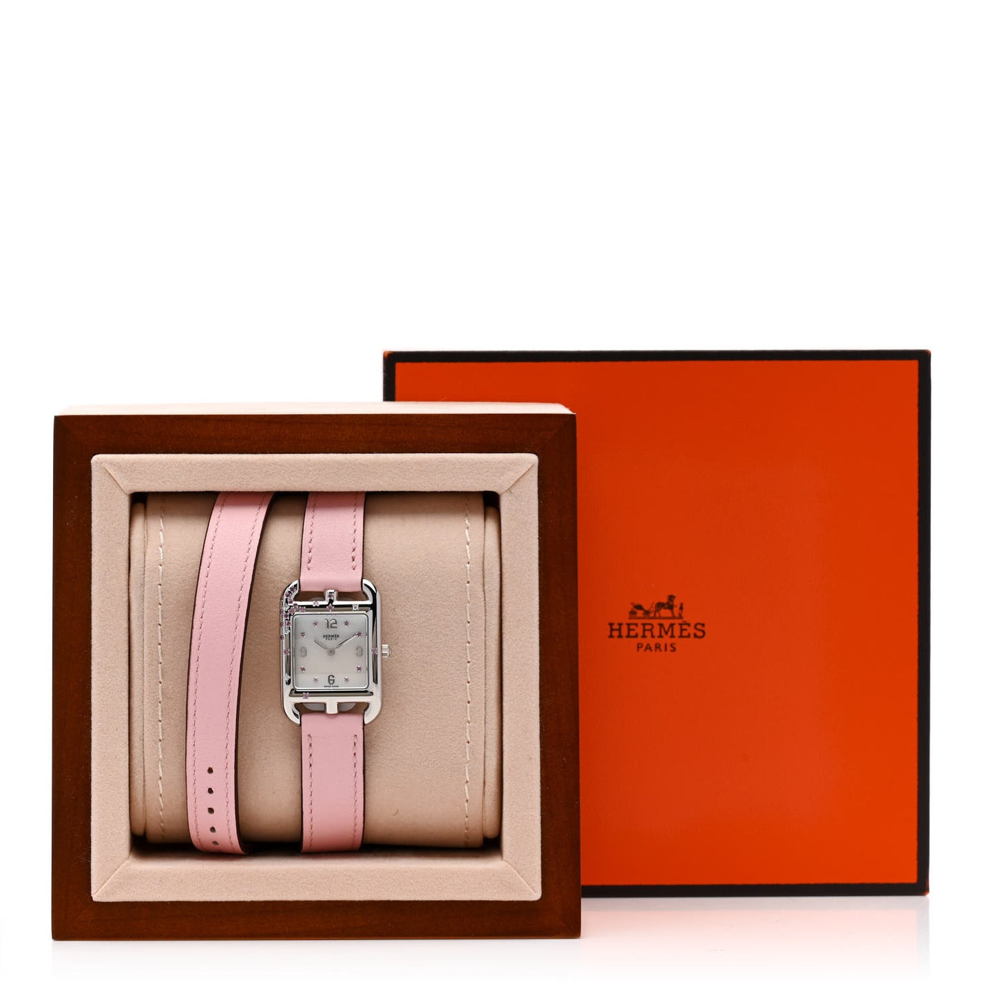 Stainless Steel Swift Diamond Pink Sapphire Mother of Pearl 23mm Cape Cod Double Tour Quartz Watch Rose Sakura