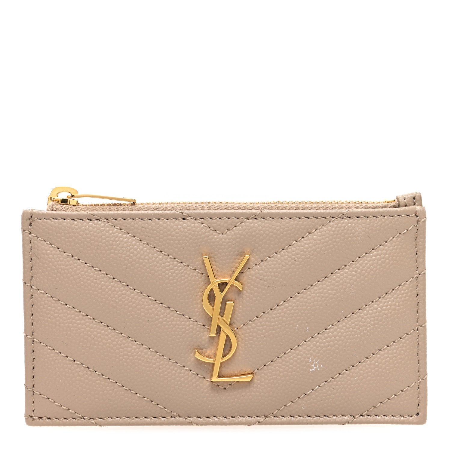 Saint Laurent Monogram Grain de Poudre 5 Fragments Zip Pouch Card Holder Dark Beige 1 of 7