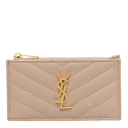Saint Laurent Monogram Grain de Poudre 5 Fragments Zip Pouch Card Holder Dark Beige 1 of 7