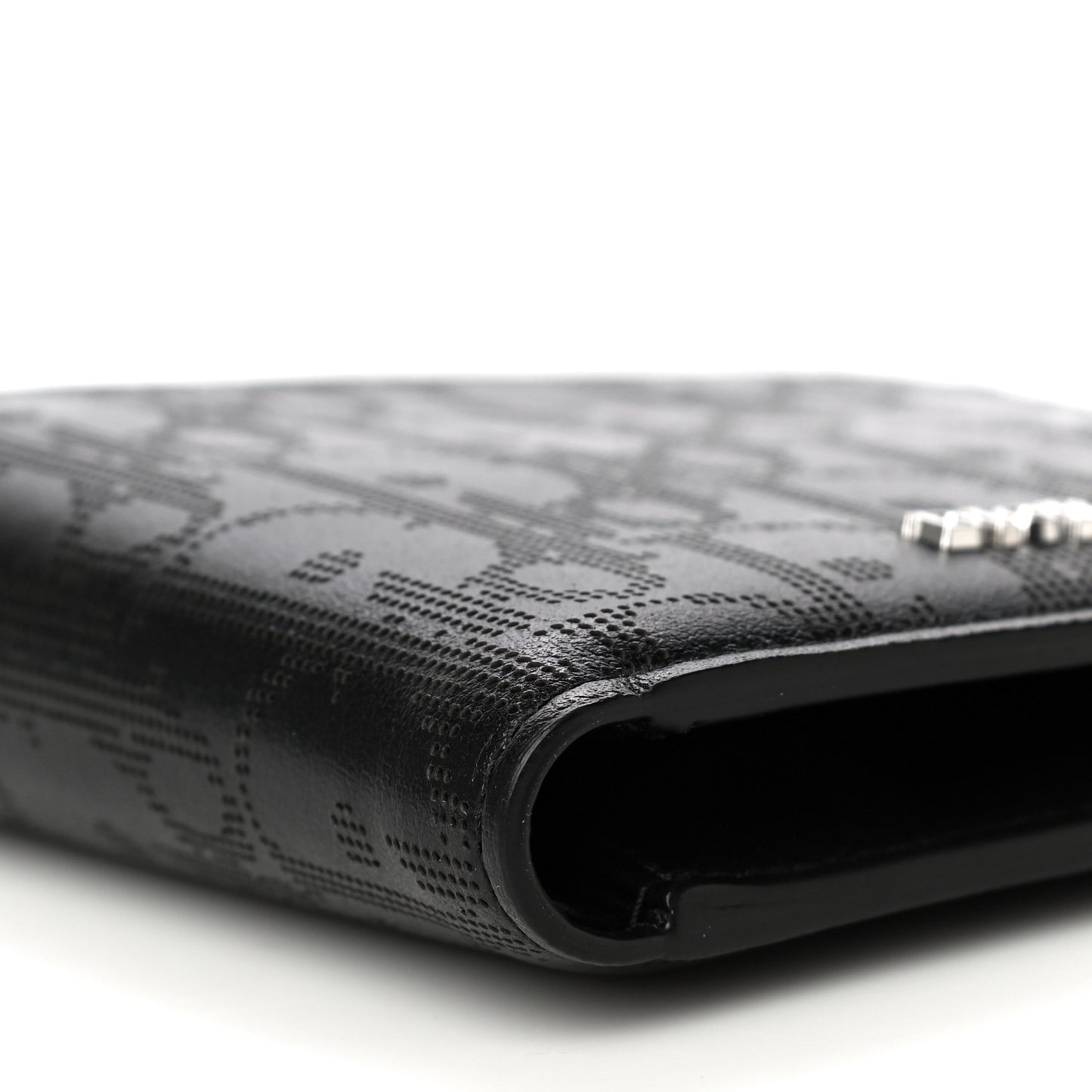 Calfskin Perforated Oblique Bi-Fold Do Galaxy Wallet Black