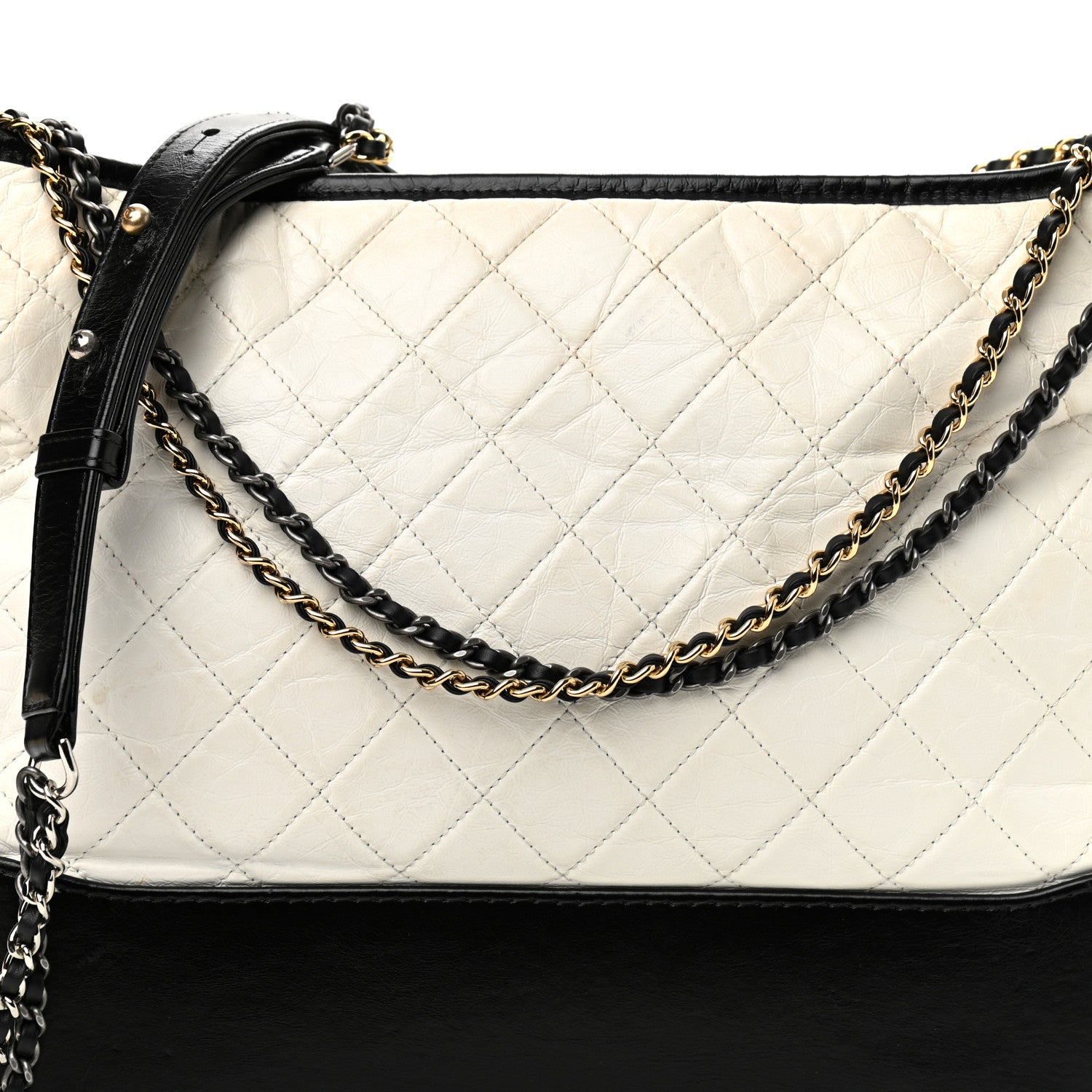 Chanel Aged Calfskin Quilted Large Gabrielle Hobo White Black 7 of 10