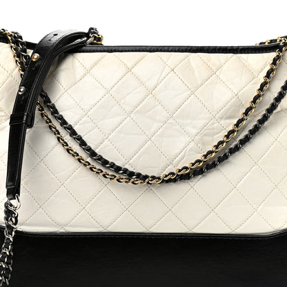 Chanel Aged Calfskin Quilted Large Gabrielle Hobo White Black 7 of 10