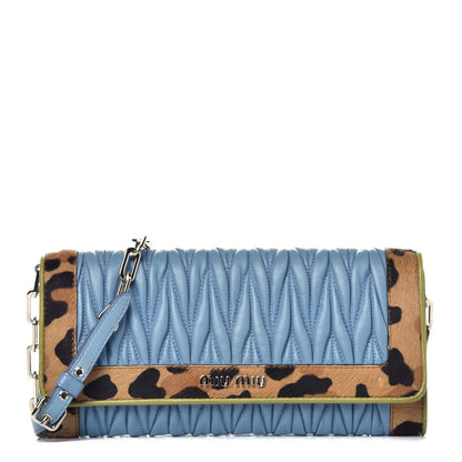 Miu Miu Cavallino Leopard Print Nappa Matelasse Wallet On Chain Miele Moro 1 of 9