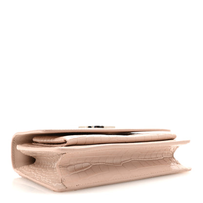 Saint Laurent Calfskin Crocodile Embossed Monogram Sunset Chain Wallet Marble Pink 4 of 9