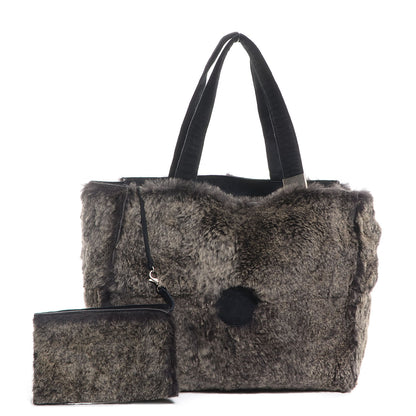 Chanel Lapin Rabbit Fur Tote w Cosmetic Pouch 3 of 8