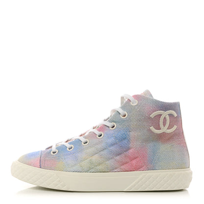 Chanel Printed Fabric High Top CC Sneakers 40 Green Pink Blue White 1 of 9