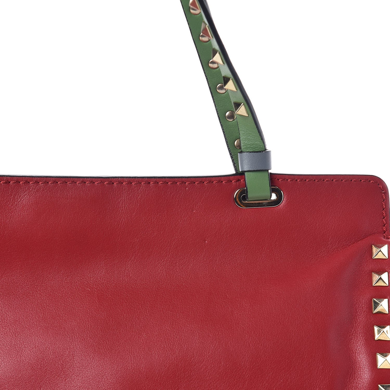 Valentino Garavani Vitello Colorblock Medium Rockstud Tote Deep Rose Clover Grey Scarlet 8 of 16