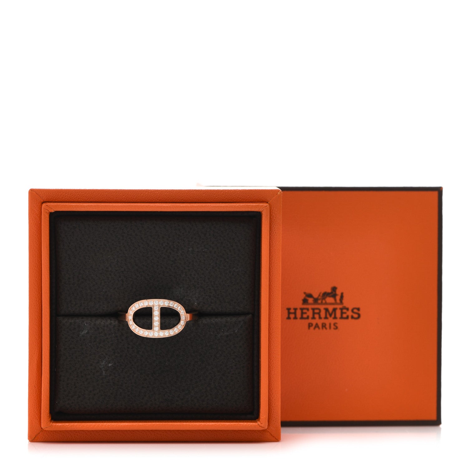 Hermes 18K Rose Gold Diamond Chaine d'Ancre Contour Ring 56 7.75 5 of 5