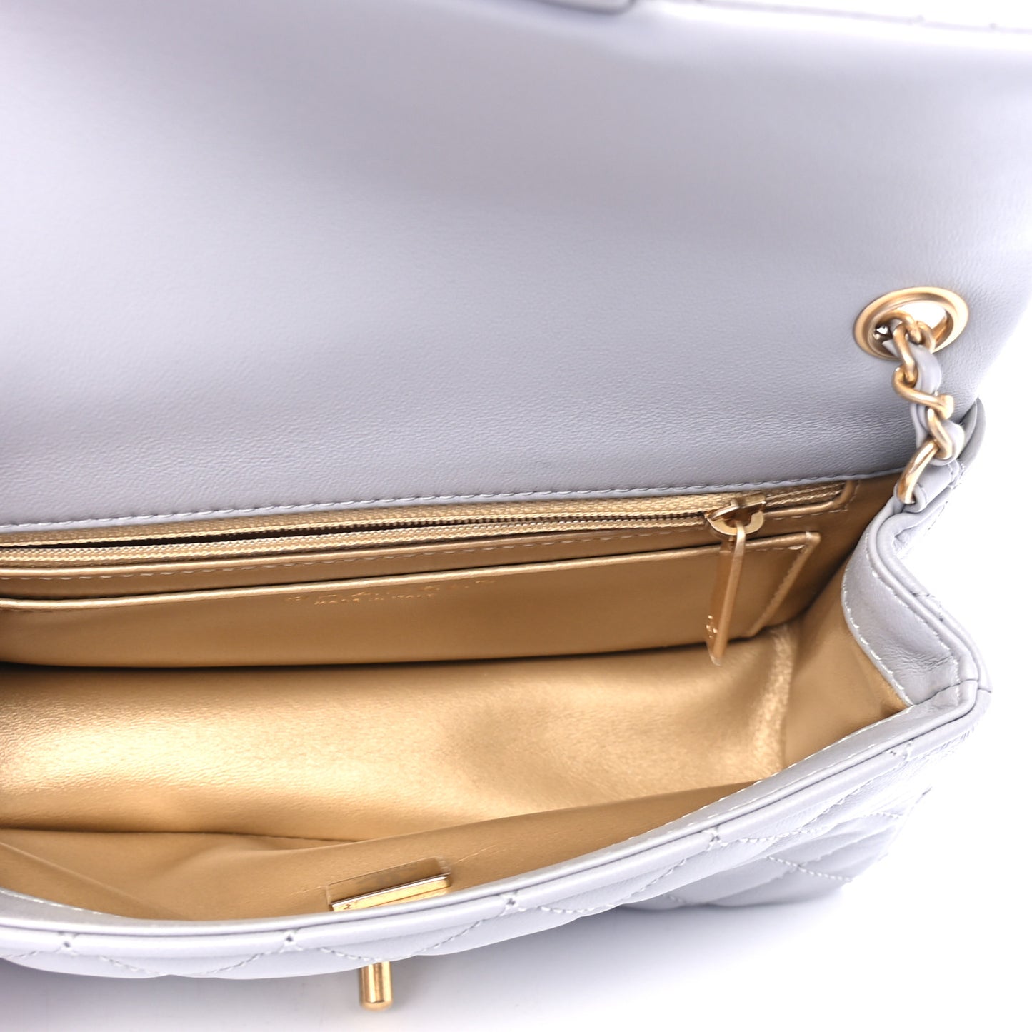 Lambskin Quilted Mini Rectangular Pearl Crush Flap Grey