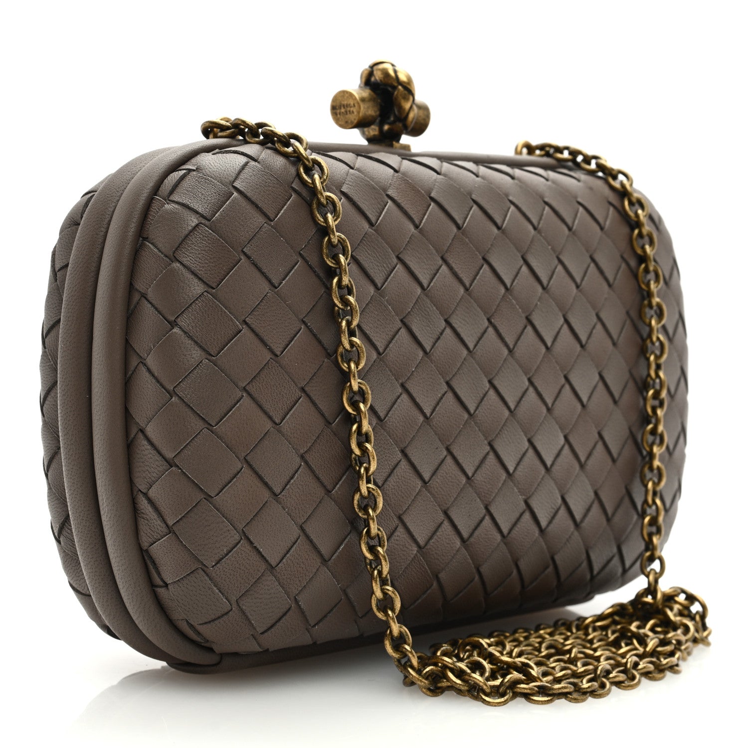 Bottega Veneta Nappa Intrecciato Chain Knot Clutch New Steel 3 of 10