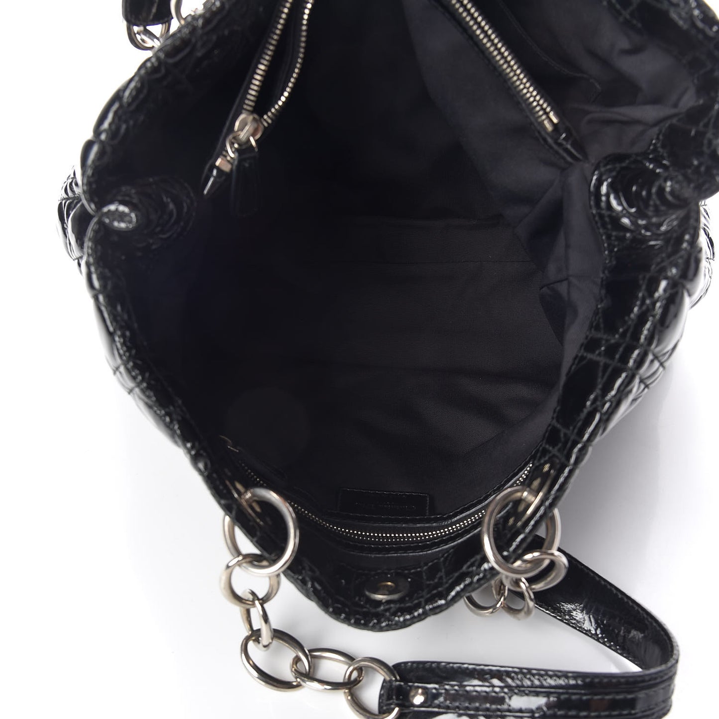 Patent Cannage Large Dior Soft Shopping Tote Black