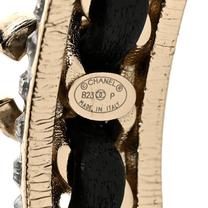 Chanel Crystal Lambskin CC Chain Hoop Earrings Gold Black 3 of 4