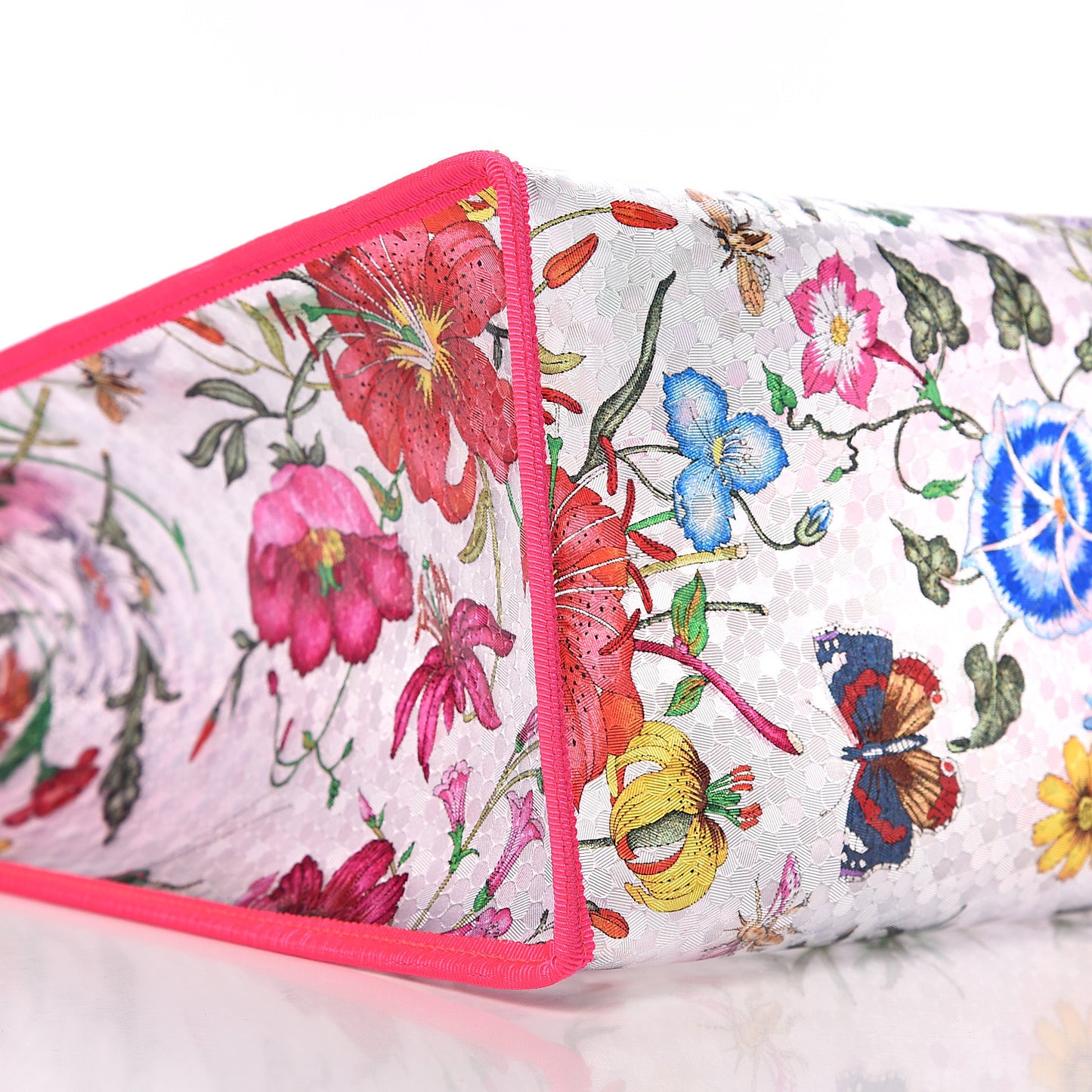 Calfskin Textured Vinyl Print Flora Tote Fluorescent Fuchsia