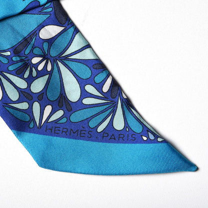 Hermes Silk Millefleurs du Mexique Twilly Canard Marine 4 of 5