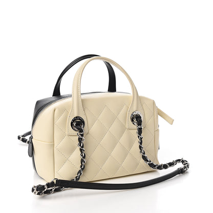 Chanel Calfskin Quilted Feather Weight Bowling Bag Black Ivory 2 of 9