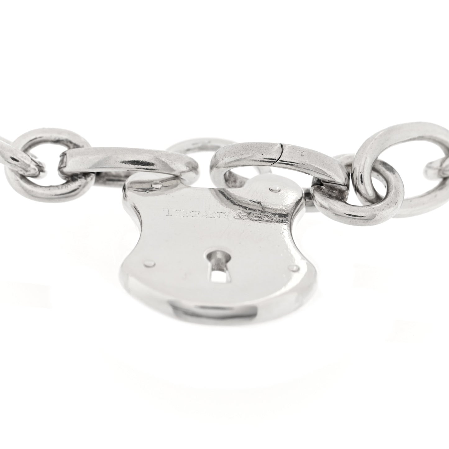 Sterling Silver Oval Clasping Link Emblem Lock Charm Bracelet