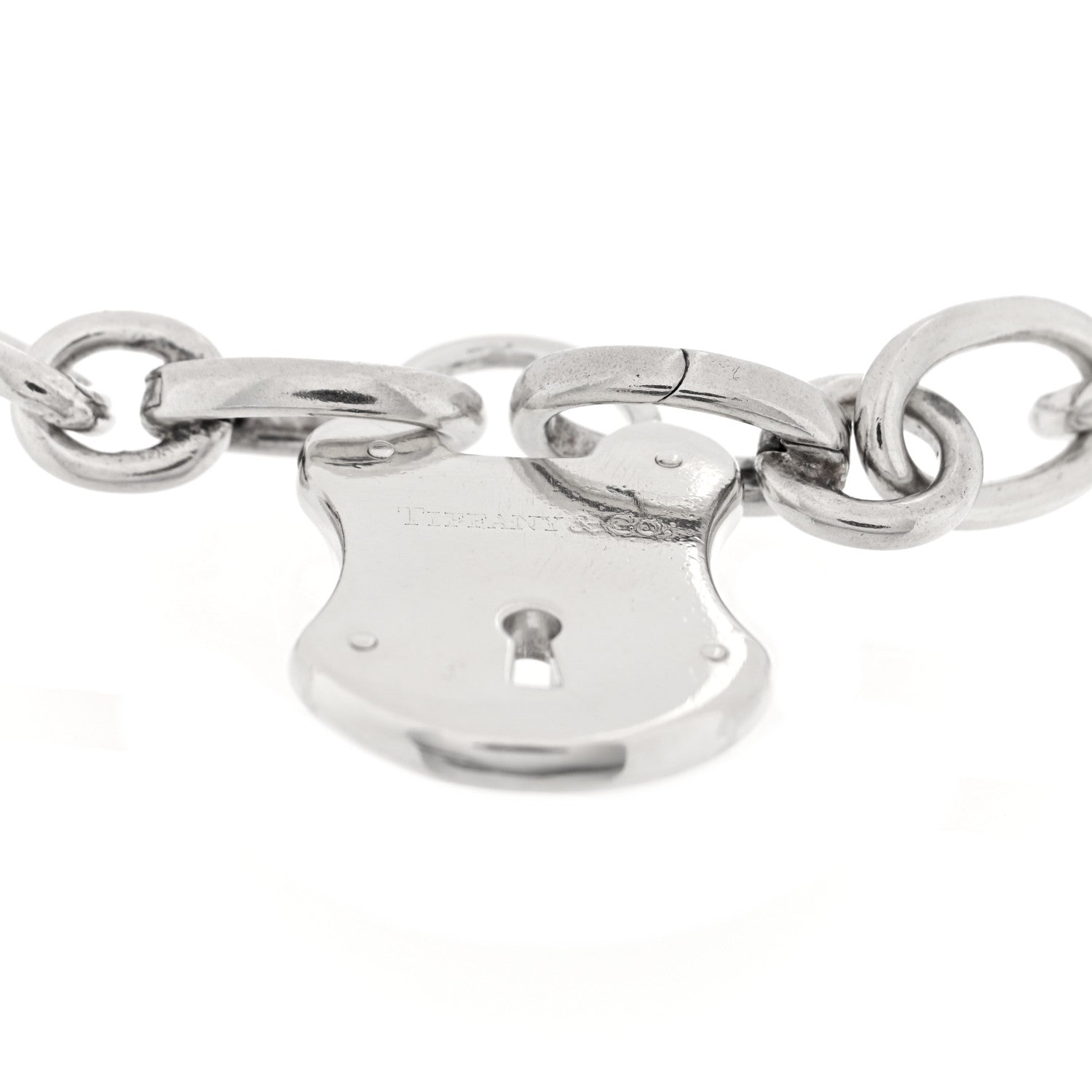 Tiffany Sterling Silver Oval Clasping Link Emblem Lock Charm Bracelet 3 of 3
