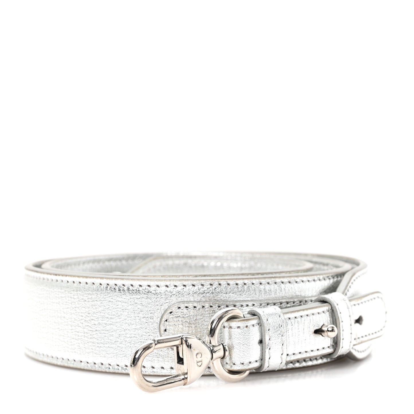 Metallic Grained Calfskin Lucky Badges Shoulder Strap  Silver