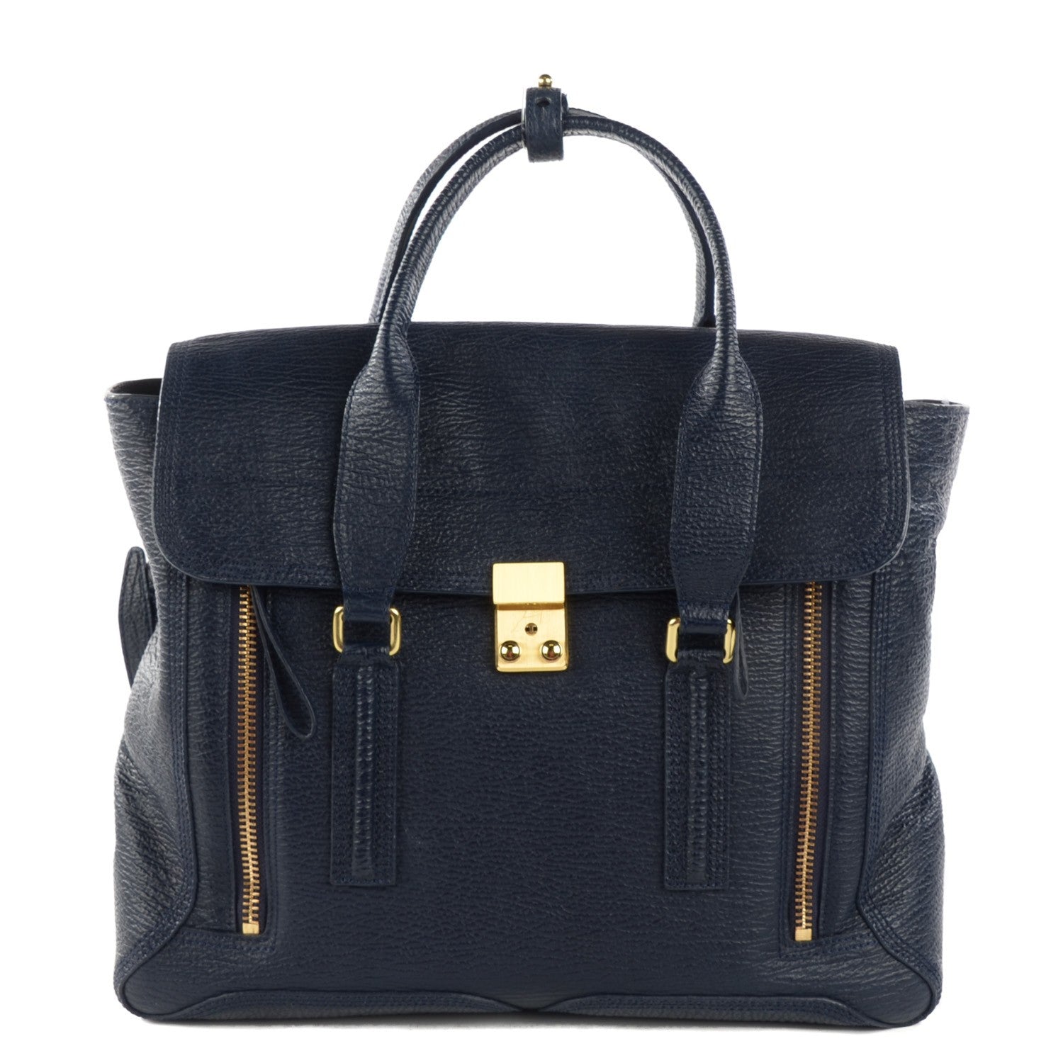3.1 Phillip Lim 3.1 Textured Calfskin Large Pashli Satchel Ink 1 of 8
