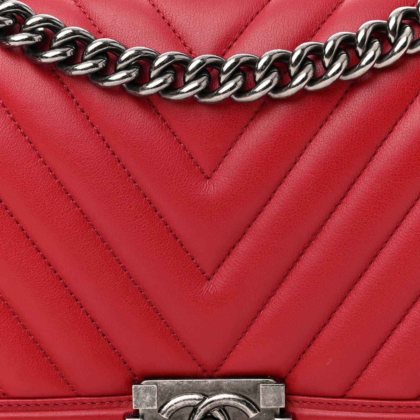 Calfskin Chevron Quilted New Medium Boy Flap Dark Red