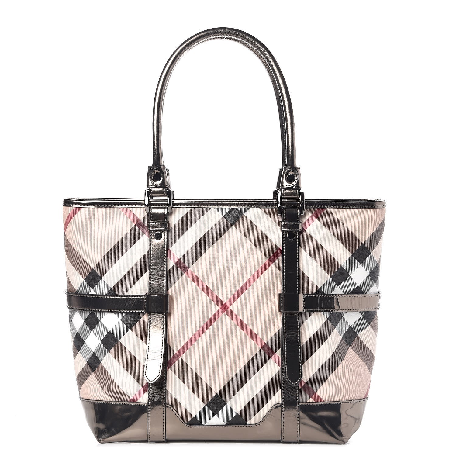 Burberry Patent Supernova Check Medium Denham Tote Dark Nickel 1 of 12