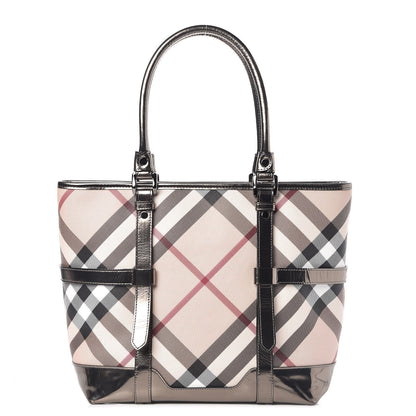 Burberry Patent Supernova Check Medium Denham Tote Dark Nickel 1 of 12