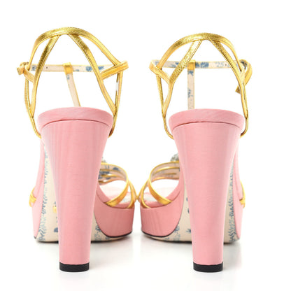 Gucci Moire Fabric Nappa Elias T-Strap Platform High Heel Sandals 38 Pink Gold 7 of 11