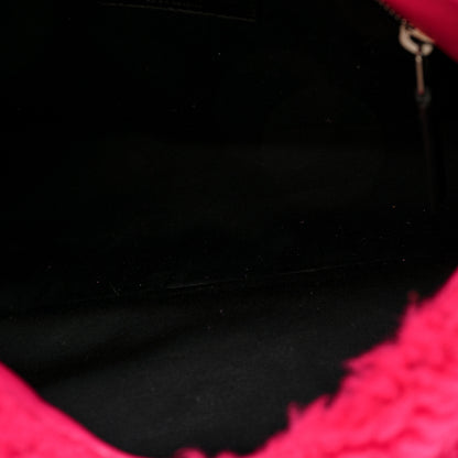 Saint Laurent Merino Shearling Lambskin Quilted Small Loulou Puffer Monogram Chain Satchel Fuchsia 5 of 9