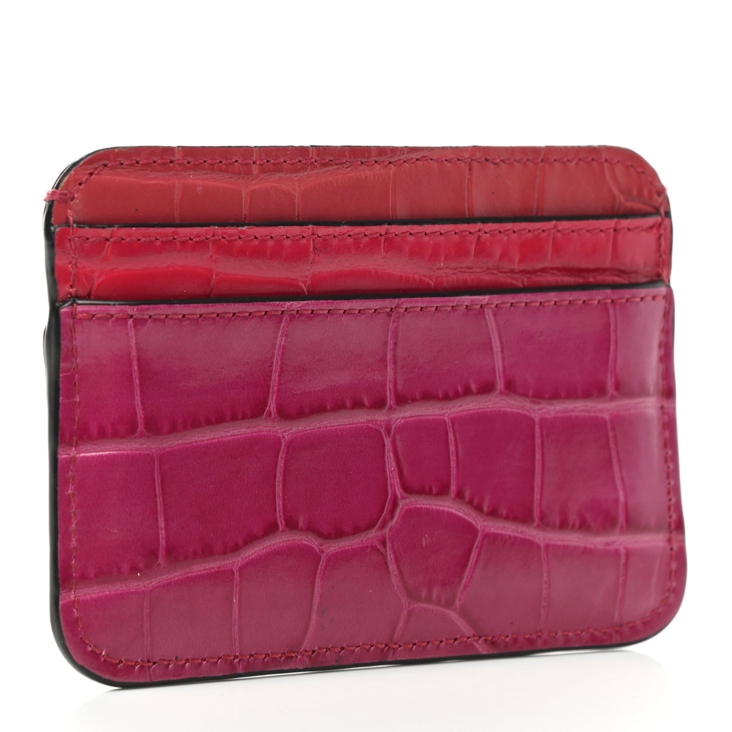 Crocodile Embossed Calfskin C Card Holder Graphic Pink