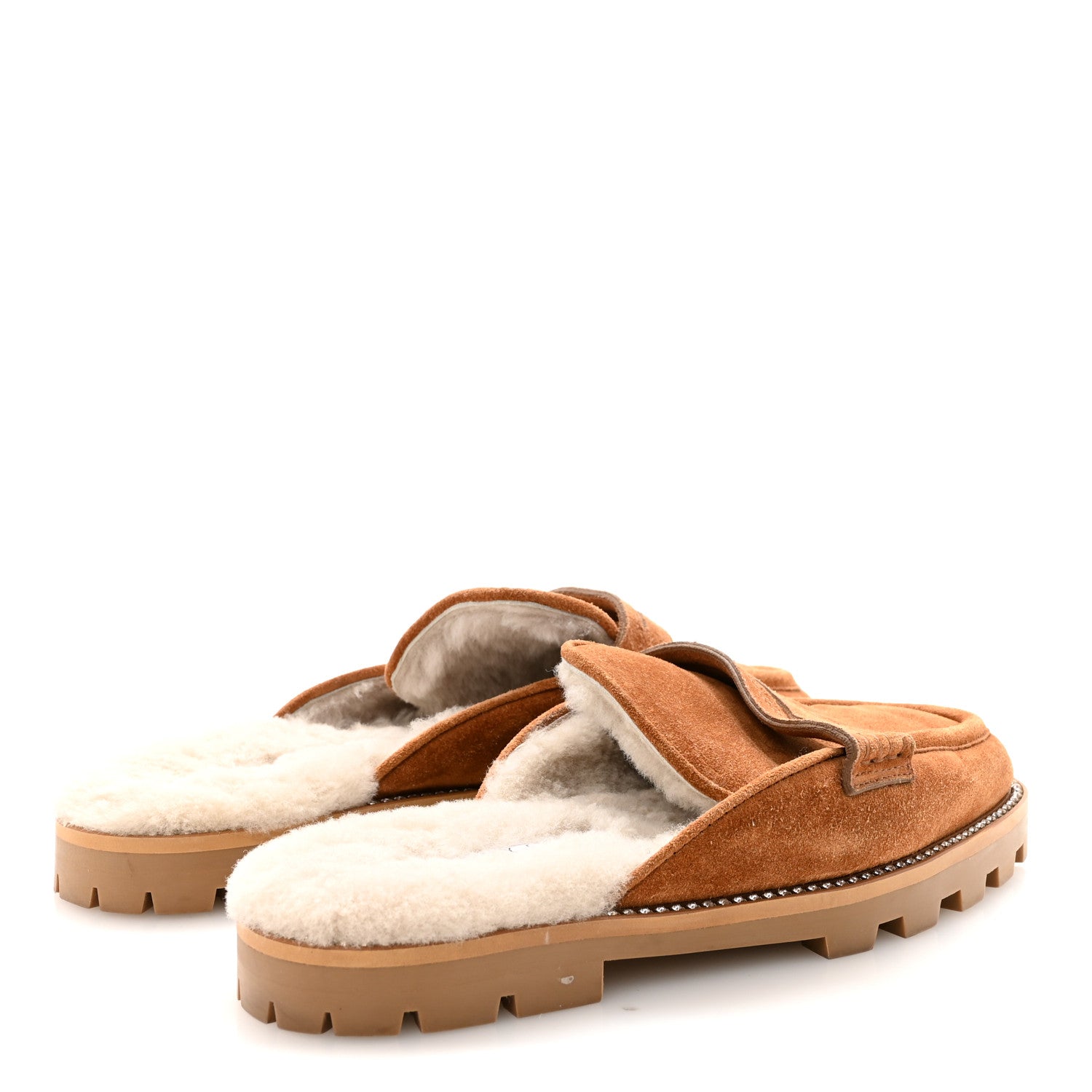 Jimmy Choo Suede Shearling Ronnie Flat Mules 39.5 Tan Natural 5 of 8