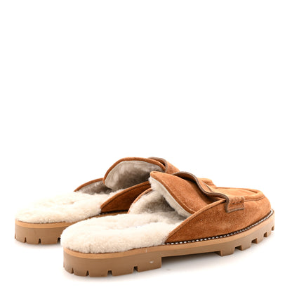 Jimmy Choo Suede Shearling Ronnie Flat Mules 39.5 Tan Natural 5 of 8