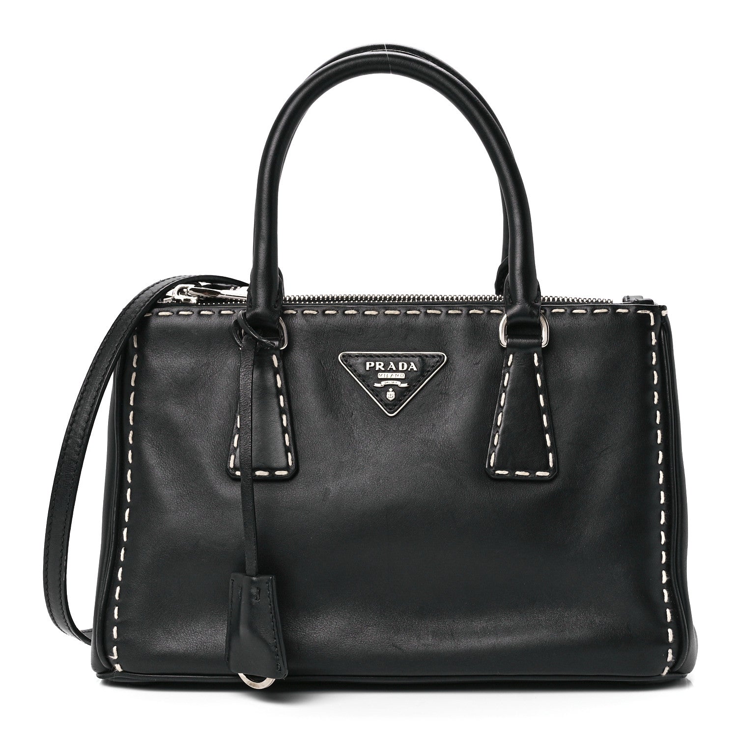 Prada City Calf Mini Hand Stitched Galleria Double Zip Tote Black 1 of 11