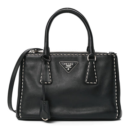 Prada City Calf Mini Hand Stitched Galleria Double Zip Tote Black 1 of 11