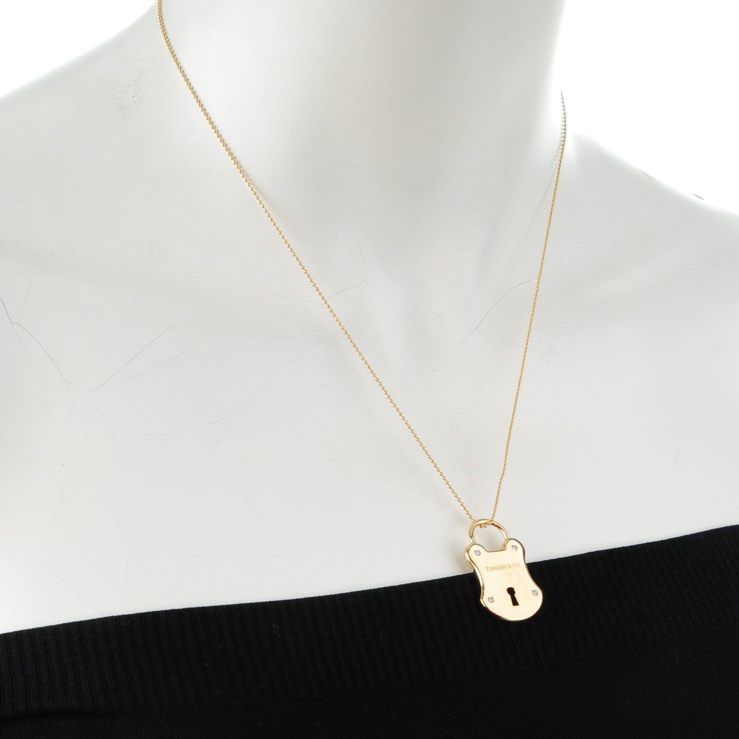 Tiffany 18K Yellow Gold Diamond Emblem Lock Pendant Necklace 2 of 7