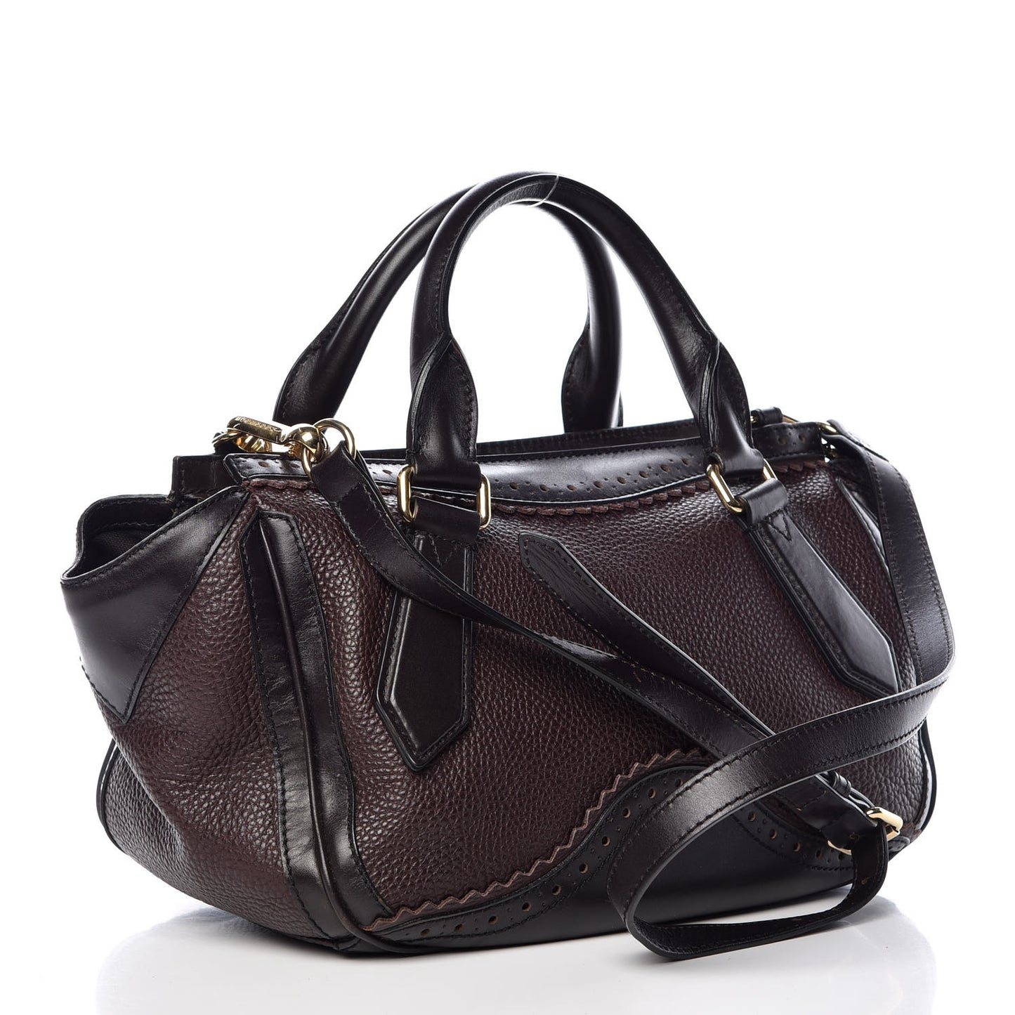 Grainy Calfskin Brogue Medium Dennet Satchel Chocolate