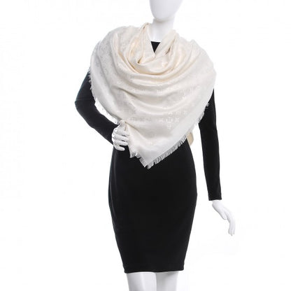 Louis Vuitton Wool Silk Monogram Shawl White 2 of 4