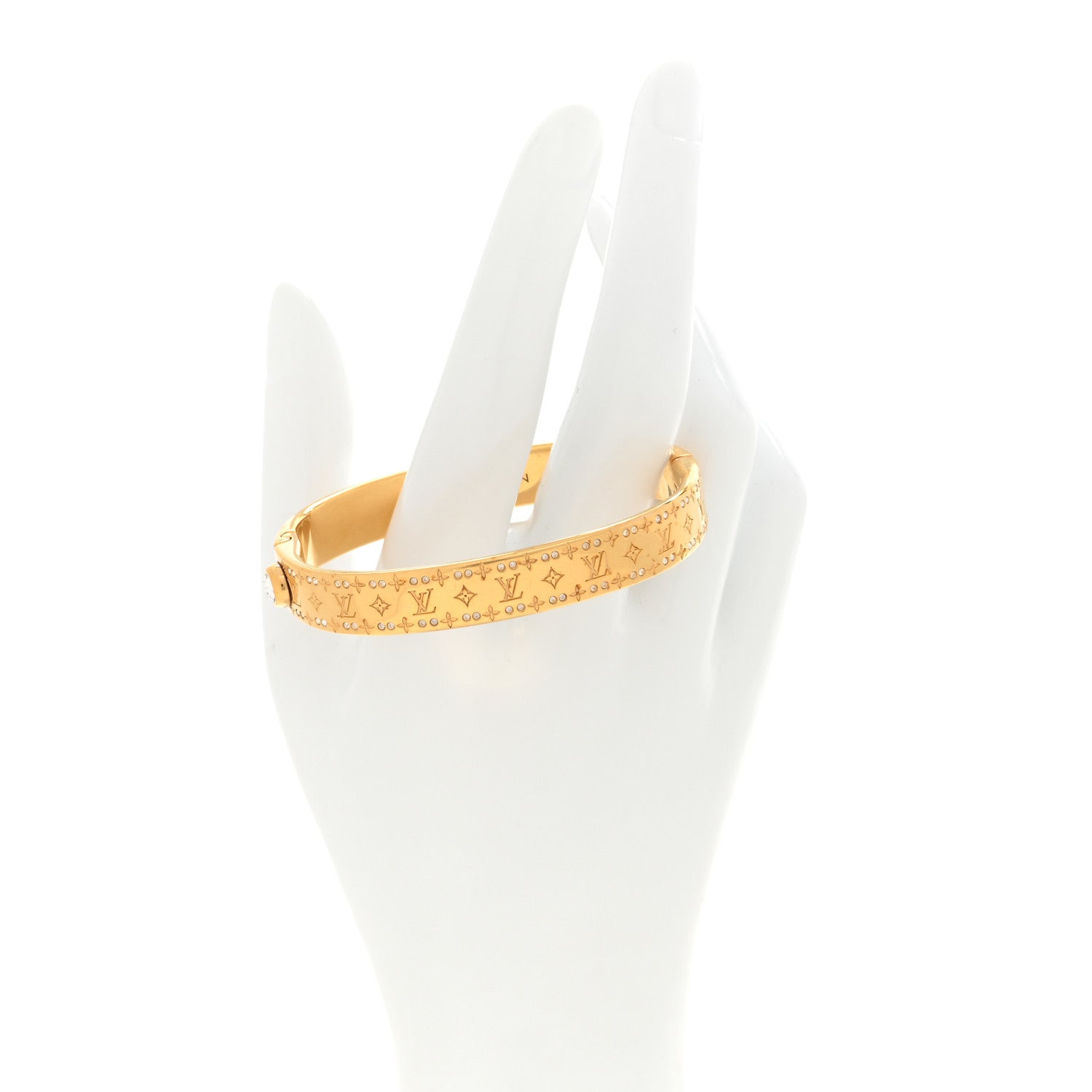 Louis Vuitton Brass Crystal Monogram Nanogram Strass Cuff S Gold 2 of 5