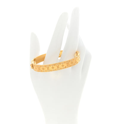 Louis Vuitton Brass Crystal Monogram Nanogram Strass Cuff S Gold 2 of 5