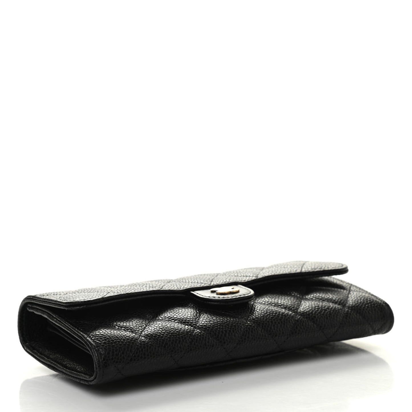 Caviar Quilted Large Gusset Flap Wallet Black