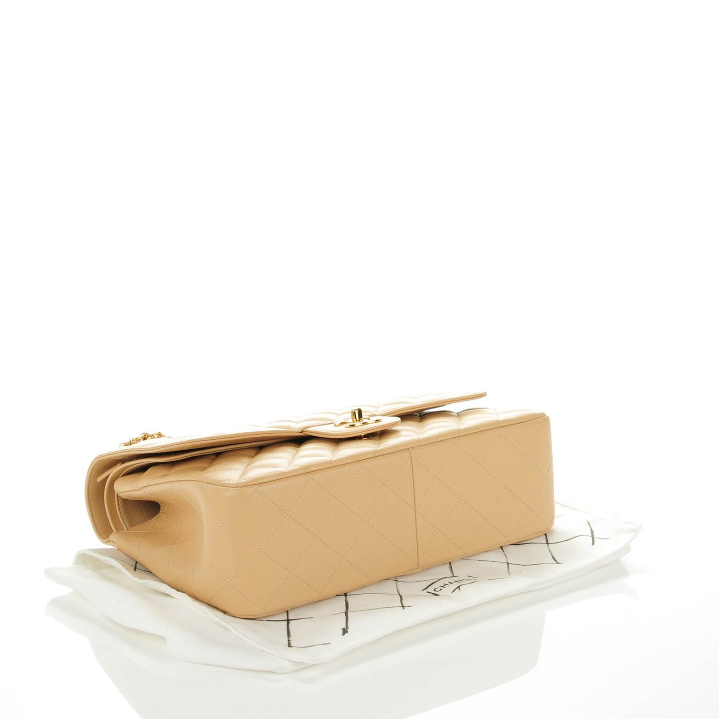 Caviar Quilted Jumbo Double Flap Beige Clair