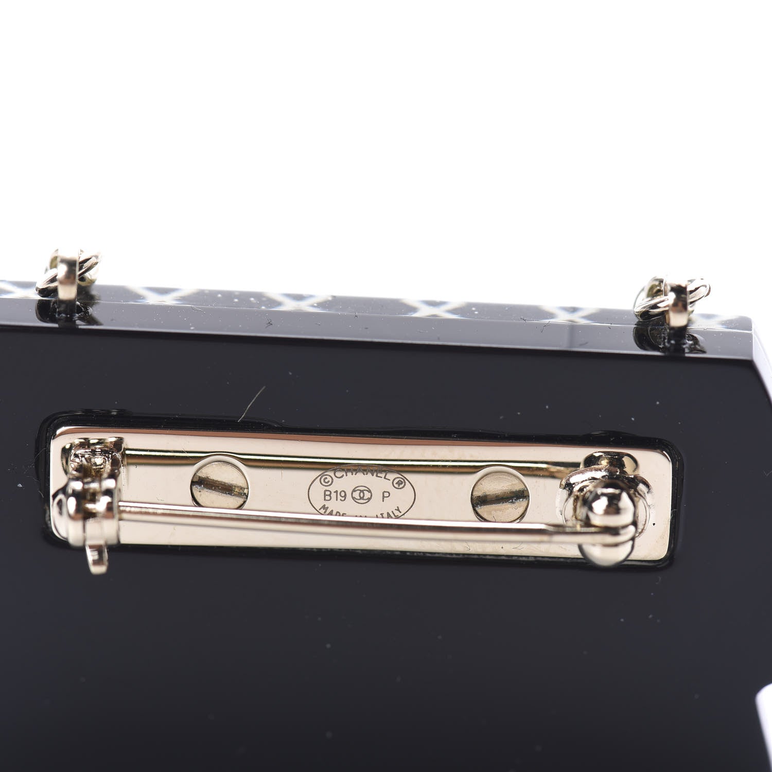 Chanel Resin Flap Bag Brooch Gold Black White 4 of 4
