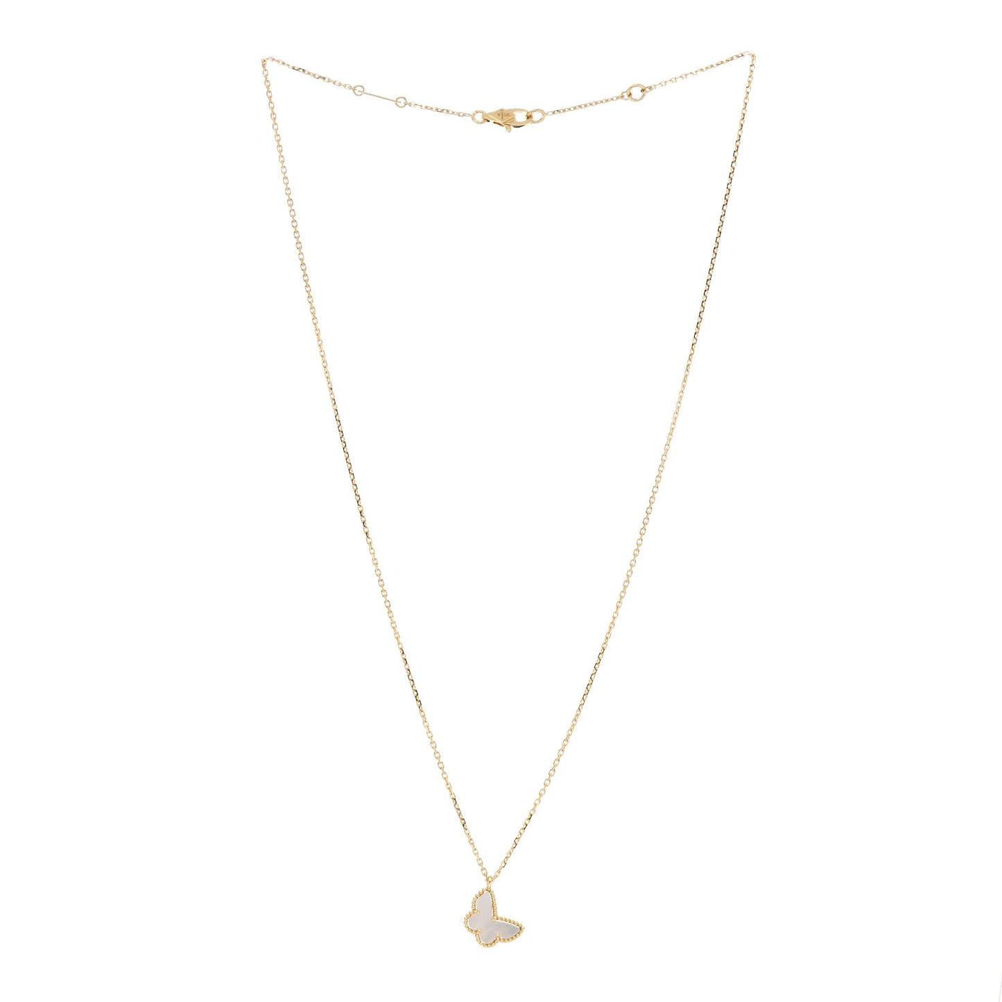 18K Yellow Gold Mother of Pearl Sweet Alhambra Butterfly Pendant Necklace